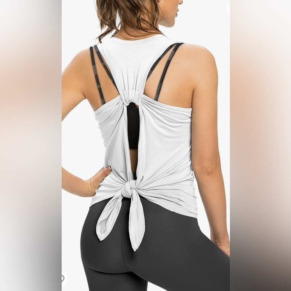 Sanutch Open Back Workout Top Backless Yoga Shirt - Picture 6 of 7